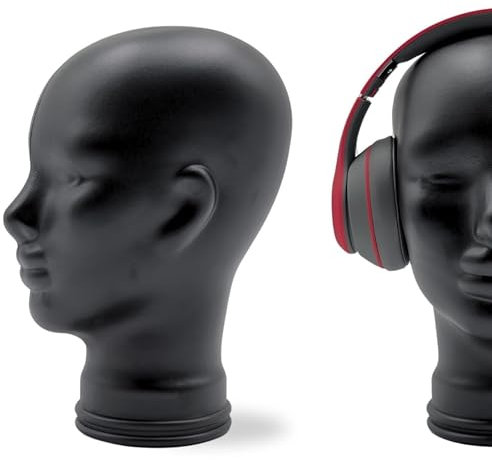 Glaskopf Ständer für Kopfhörer, Headset & VR-Brille – Dekorativer Kopf aus Glas – Design Kopfhörerhalter - Farbe: M01 schwarz