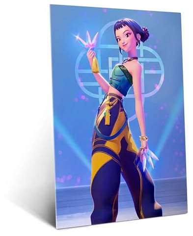 Displate Metallposter KPop Demon Hunters Wandbild (2025) - Netflix - Zoey with Glowing Weapon - Huntrix Kpop Geschenk - Premium Wanddekoration Wand Deko Wohnzimmer Film Poster - 32 x 45 cm