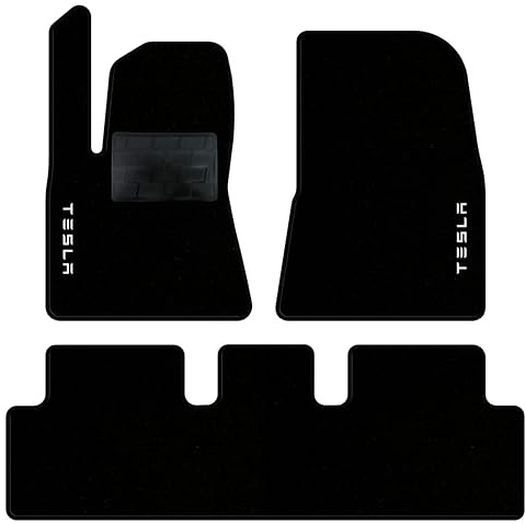 QUEMAR Tappetini Auto per Tesla Model 3 dal 2017, Bordo Nero, 2 Ricami | anche Highland / Kit Tappeti Moquette e Gomma su Misura / Set 2 Anteriori + 1 Post./Ricami e Colori Personalizzati