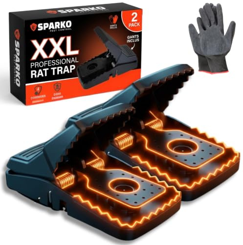 SPARKO Piège à Rat XXL (Lot de 2) - Piege a Rat Professionnel prêt à l’Emploi - Piege a Souris Non Toxique - tapetteà Souris Puissante - Anti Souris intérieur/extérieur - tapette à Rats