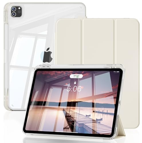 KVTVOU Case for iPad Pro 11 Inch 2022 2021 2020, Cream White | Supports Stylus Charging, Transparent PC Back & Soft TPU Shockproof Frame, Auto Wake/Sleep Cover