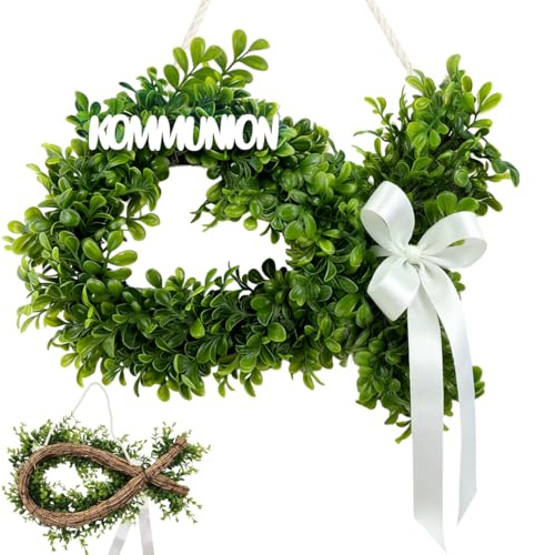 Kommunion Deko,Türkranz Kommunion, Künstlicher Eukalyptus Türkranz, Fischform, für Haustür Deko, Erstkommunion Konfirmation Taufe Dekoration