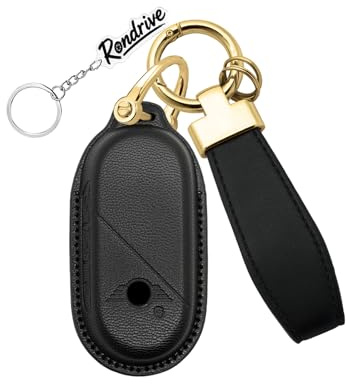 Rondrive Leder Macaron Autoschlüssel Hülle Schutzhülle Kompatibel mit MINI Cooper C/S/SE JCW J01 F66 Convertible F67 Aceman J05 Countryman U25 2024-2026 Schlüsselhülle Schlüsselanhänger-B Schwarz