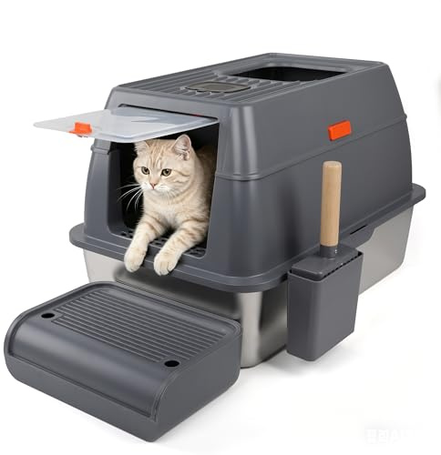Daitore Edelstahl Katzenklo mit Deckel, Geschlossene Katzentoilette XXL