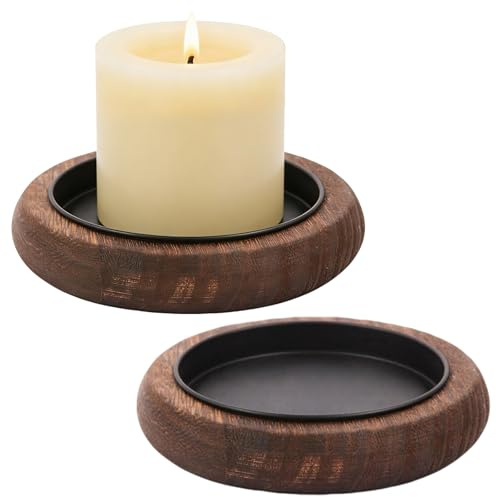 2 PCS Candle Plate Brown Black Candle Plates And Trays Enhances | Ambiance of Your Home Round Wooden Tray Suitable for All Seasons Round Tray for Christmas Wedding Halloween Home Decor