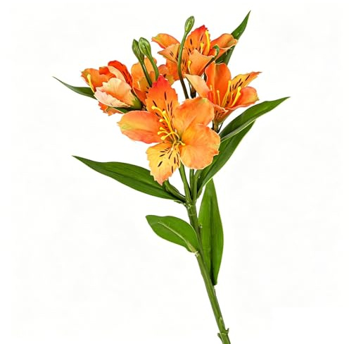 Ramo Di Alstroemeria Artificiale Giglio Peruviano Fiore Finto Stelo Floreale Realistico for Decorazione Casa Matrimonio Bouquet Vaso Centrotavola E Arredo Interno(Orange)