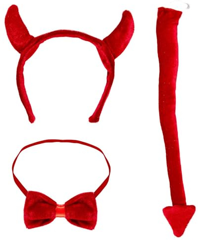W WIDMANN MILANO Party Fashion - Kinderkostümset Teufel Set, Hörner, Schweif und Fliege, Karneval, Mottoparty