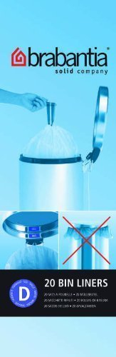 2x Brabantia Smartfix Bin Liners, Size D, 15 Litre, 20 Bag Roll