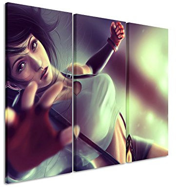 Leinwandbild 3 teilig Final_Fantasy_Tifa_Lockhart_3x90x40cm (Gesamt 120x90cm) _Ausführung schöner Kunstdruck auf echter Leinwand als Wandbild auf Keilrahmen