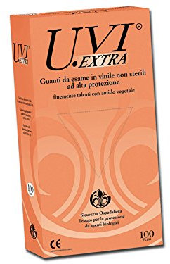 UVI Extra Gepuderte Vinylhandschuhe, Medium Größe, Spender mit 100 Handschuhen