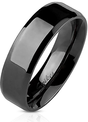 Bungsa 49 (15.6) Edelstahlring schwarz klassisch mit abgerundeten Kanten für Damen & Herren 49-72 (Fingerring Schmuckring Partnerringe Verlobungsringe Trauringe Damenring Chirurgenstahl)