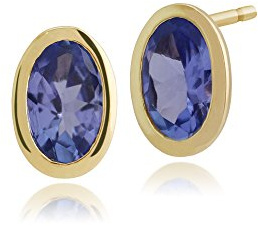Gemondo Tansanit-Ohrringe, 9 Karat Gelbgold, 0,47 Karat Tansanit, ovale Lünette, Gelbgold, Tansanit