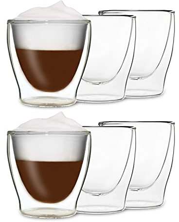DUOS® Tazas de Café Doble Pared (6x 200ml) - Vasos de Cristal para Té y Café