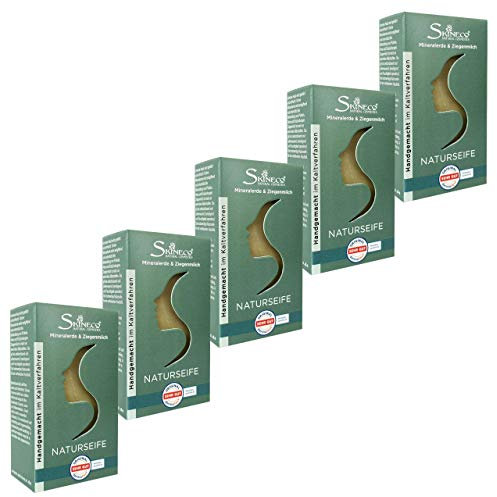 Skineco Ziegenmilchseife mit grüner Mineralerde – Handgemachte Naturseife ohne Duftstoffe | 5er Pack Vorrat für Familie | Naturkosmetik für empfindliche & unreine Haut