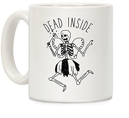 LookHUMAN Dead Inside Tasse à café en céramique Motif fée squelette Blanc 325 ml