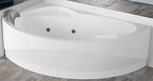 Baignoire Angle courbe asymétrique Novellini Vogue Hydro 150x85 165x85 H55 cm colonne installation gauche SX Panneau avant Whirlpool Télécommande appuie-tête châssis acrylique blanc brillant séancen