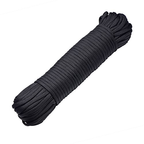 DonDon 30 Meter langes Stoffband Nylon-Schnur Paracord-Seil Survival Band zum Basteln und für Outdoor Camping Aktivitäten 4 mm - 7 Stränge schwarz