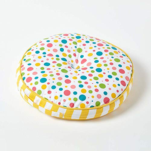 Homescapes Kinder Sitzkissen rund 100% Baumwolle mit Polyester Füllung Tupfen bunt Ø 43 cm