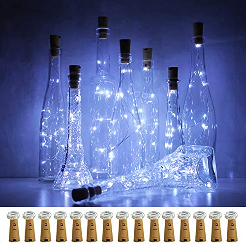 Wine Bottle Lights with Cork, LoveNite 15 Pack Battery Operated 10 LED Cork Shape Silver Wire Colorful Fairy Mini String Lights(No Bottles) for DIY, Party, Christmas, Wedding Decor (Cool White)
