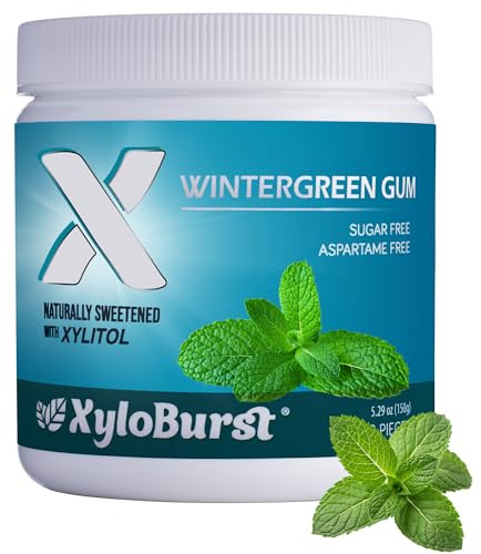 XyloBurst 100% Xylitol, Natural Chewing Gum 100 Count Jar Non GMO, Vegan, Aspartame Free, Sugar Free (Wintergreen, 1 Jar)