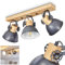 Deckenleuchte Orny, Deckenlampe aus Metall/Holz in Grau/Weiß/Braun, 3-flammig, mit verstellbaren Strahlern, 3 x E27-Fassung, Spot im Retro/Vintage Design, ohne Leuchtmittel