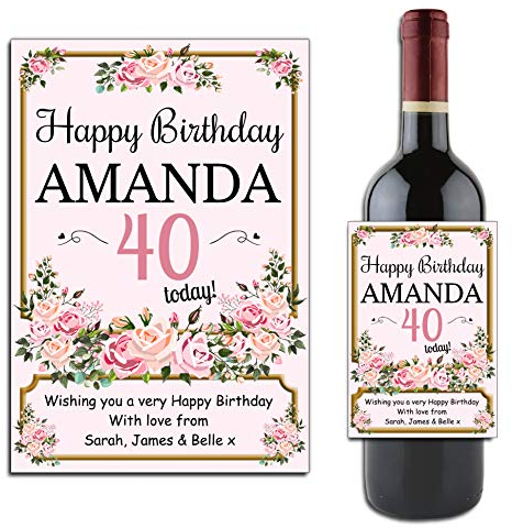 Personalised Wine/Champagne Bottle Label Sticker ~ Happy Birthday Gift Idea N176 Any Age 18th 21st 30th 40th 50th 60th