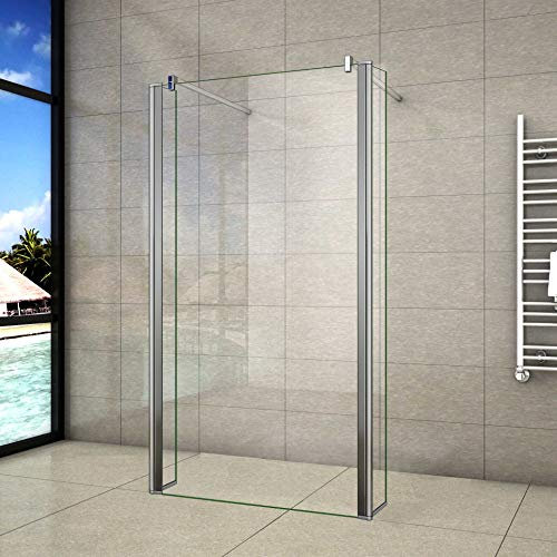 Mamparas de Ducha Panel Fijo 50cm con Doble Panel Lateral Abatible 30cm, Cristal Templado 8mm Antical con 2 Barras 90cm