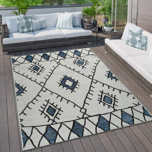 Paco Home Outdoor Teppich Küchenteppich Balkon Terrasse Verschiedene Muster Farben Größen, Grösse:200x280 cm, Farbe:Blau