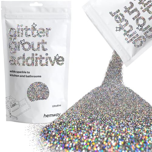 Hemway Glitter Grout Additive - Gun Metal Grey Holographic | Ultrafine Flakes for Adding Sparkle to Kitchen & Bathroom Tiles | Enhance Your Indoor Grouting Projects with a Sparkly Effect | 100 g