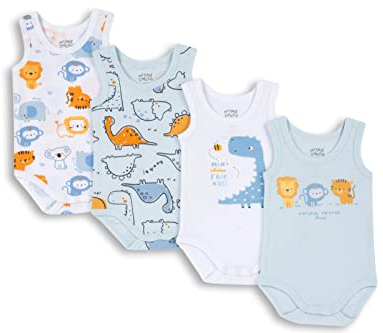 Chicco, Body Recién Nacido, Conjunto de 4 Bodies sin Mangas de Algodón 100% con Cómoda Abertura, Ropa Bebé Niño y Niña 0-3 Meses, Ideas de Regalo para Nacimiento