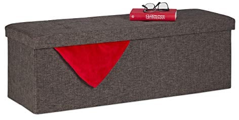 Relaxdays Sitzbank, mit Stauraum, faltbar, gepolstert, mit Trennwand, 130 l, Flur, Schlafzimmer, Truhenbank, braun-grau