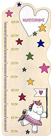 PrintPlanet® - Holz-Messlatte mit Namen gestalten - Messlatte für Kinder personaliseren - Motiv: Einhorn