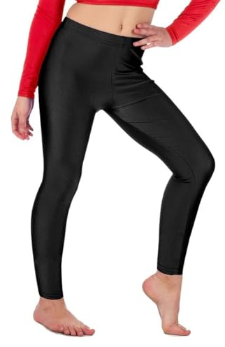 R&N FASHIONS - Pantalon Leggings Brillant Fille - Enfants - Nylon - Stretch Elastique - Sans Pieds - Slim Fit - Enfants Ballet Danse Gymnastique Pantalon, Entraînement, Yoga, Noir , 9 ans