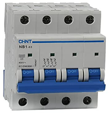 Chint Interruttori Magnetotermici Serie NB1-63 Curva C, cod. 180422 (Quadripolare 4 moduli 4P, 400Vac-6A)