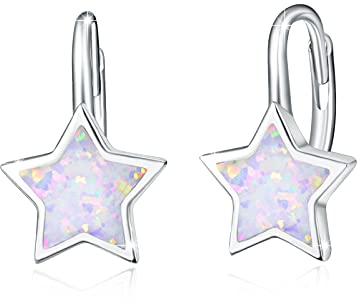 Mädchen Ohrringe 925 Sterling Silber Opal Stern Kleine Creolen Opal Ohrringe für Damen Kreolen Geschenk für Kinder Tochter