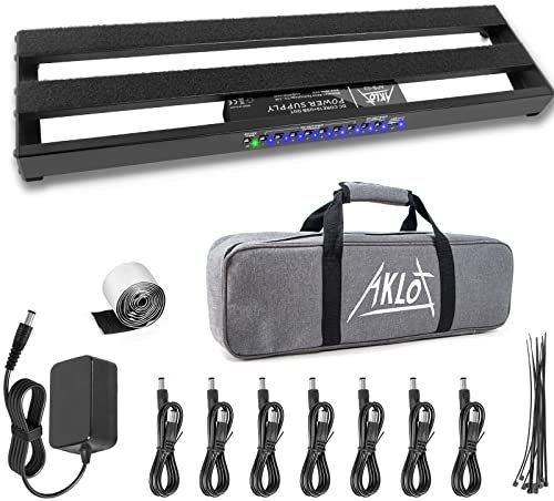 Guitar Pedal Board,AKLOT Pedal Board with Built-in Power Supply Effect Pedalboard Aluminium Alloy 19 x 5 Black APB-03 with Bag, Pedal Cable