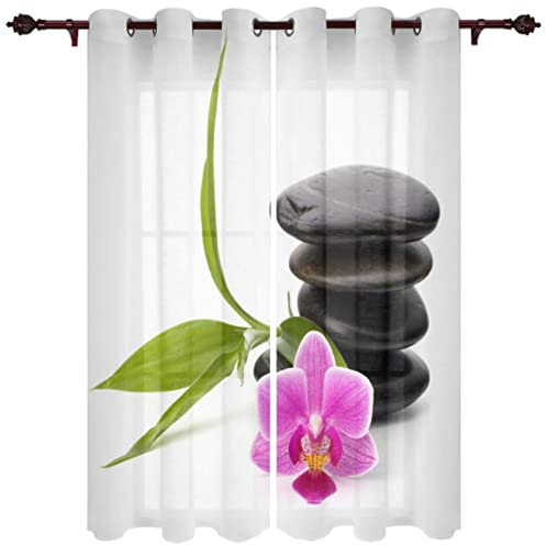 ZLLHAPPY Blickdichte Gardinen Zen Orchidee Stein:Gardinen Vorhänge Wohnzimmer - 2Er Set Gardinen für Balkontür & Schiebetür 70x160cm