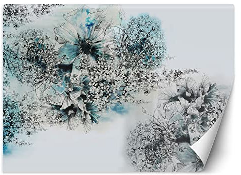 Feeby Fototapete XXL Florales Motiv Natur Blumen 400x280 cm Blau Vliestapete Moderne Design Wandtapete Küche Flur Wohnzimmer Büro Badezimmer Kinderzimmer Pflanzen Abstraktion Botanik
