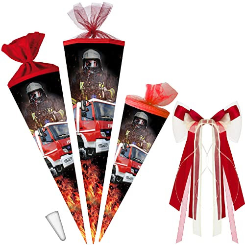 alles-meine.de GmbH Schultüte - Feuerwehr & Feuerwehrmann 35-85 cm Größe wählbar Zubehör - passende kleine Deko Schultüten - Zuckertüte - Tüllabschluß/Filzabschluß - ec..