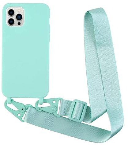 Leather Armor Handykette Hülle für iPhone 14 Pro Max(6.7) mit Band Halsband Lanyard (abnehmbar) Handyhülle,Handyhülle mit Verstellbarer Lanyard,Stoßfest Silikonhülle Handykette Handyhülle .-Türkis