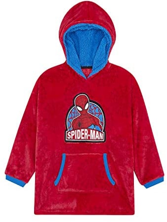 Marvel Spiderman Boys Hoodie, Oversized Fleece Blanket Hoodie Lounge Gown, One Size Fits All Ages 4 to 10 Years Old Red