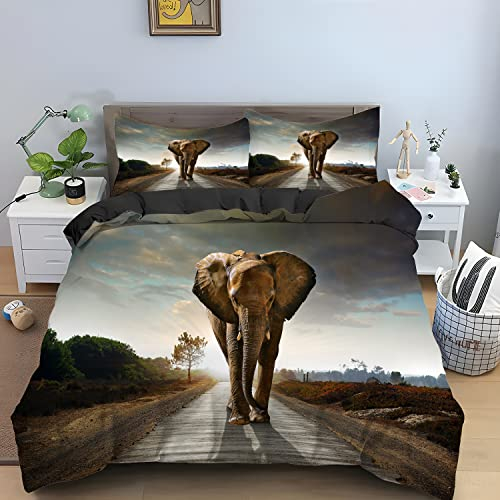 CANWEN Bettwäsche 135x200 Elefant Dunkelgrau Weiche Bettbezug mit Reißverschluss Schließung Weicher Atmungsaktive Mikrofaser Bettwäsche-Set für Kinder + 2 Kopfkissenbezug 80x80 cm