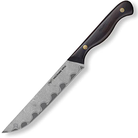 DELLINGER Kita North Damastmesser & professionelles Universalmesser mit einer Klingenlänge von 150 mm aus 6 Lagen Damaszenerstahl und einem Kern aus rostfreiem Stahl