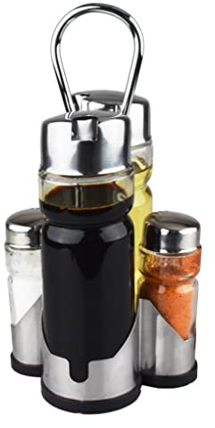 Set di sale e pepe, dispenser per olio e aceto, con supporto in acciaio inox (sale e pepe, olio e aceto)