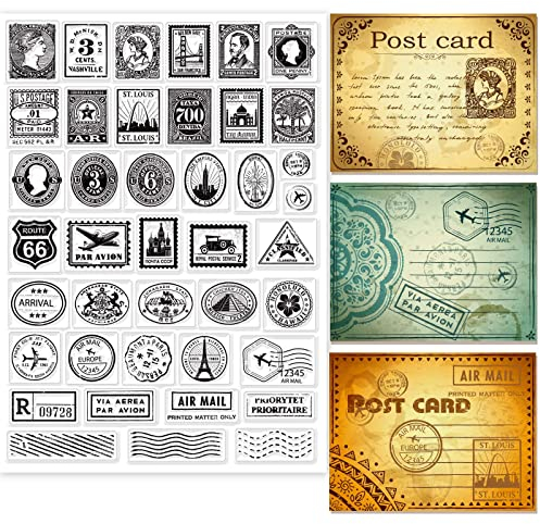 GLOBLELAND Vintage Stamps Clear Stamps for DIY Scrapbooking Decor Letters Postcards Transparent Silicone Stamps for Making Cards Photo Album Decor 21x29.7cm