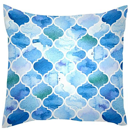 TBOUOBT Samt-Kissenbezüge, dekorativer quadratischer Kissenbezug für Sofa, Schlafzimmer, Auto,Marokkanisches Spalier Teal Blue Leaf