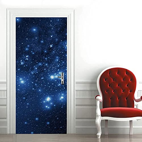 Adhesivo Para Puerta Con Efecto 3D 90 X 200 Cm Fotomural Etiqueta De La Puerta Autoadhesivo Papel Pintado Puerta Vinilos Para Cocina Salón Dormitorio Cuarto De Baño, Cielo Azul Espacio Exterior Estre