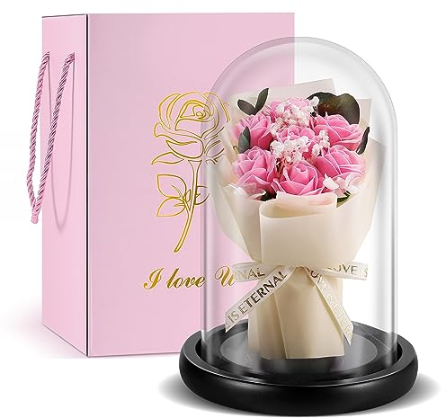 TangDouJM Geschenk für Frauen, Glas gewölbte rote Rose Bouquet, Zeitlose Rose Geschenk, für Paar, Weihnachten, Valentinstag, Muttertag, Innendekoration