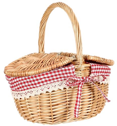 Alipis Cestino Da Picnic in Rattan Cesto Di Cappuccetto Rosso Cuore Del Cestino Da Picnic Vassoio Per Servire Il Cibo Cestino in Vimini Di Truciolo Naturale Cestini Iuta Amanti Portatile