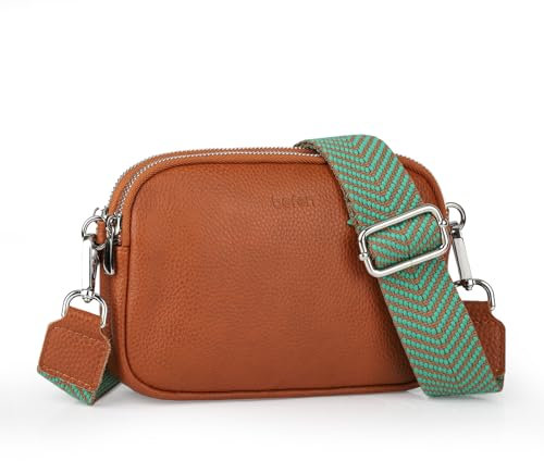 befen Echtes Leder Kleine Crossbody Geldbörse Fanny Pack Umhängetasche Clutch Handtasche für Frauen Trendy, Vintage Karamell Braun, Täglich Tasche